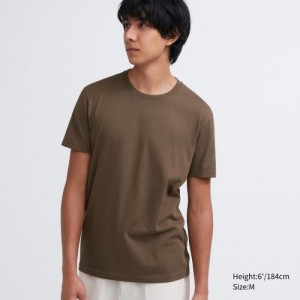 Koszulki Damskie Uniqlo Dry Color Crew Neck Short-Sleeve Brązowe | 5255349
