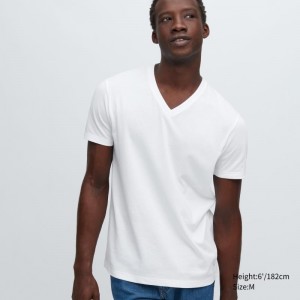 Koszulki Męskie Uniqlo Dry Color V-Neck Short-Sleeve Białe | 1524103