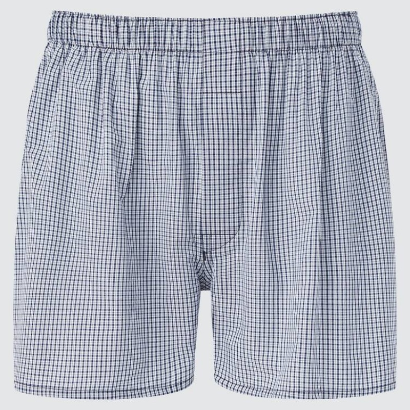 Bielizny Męskie Uniqlo Woven Checked Boxer Granatowe | 7576442