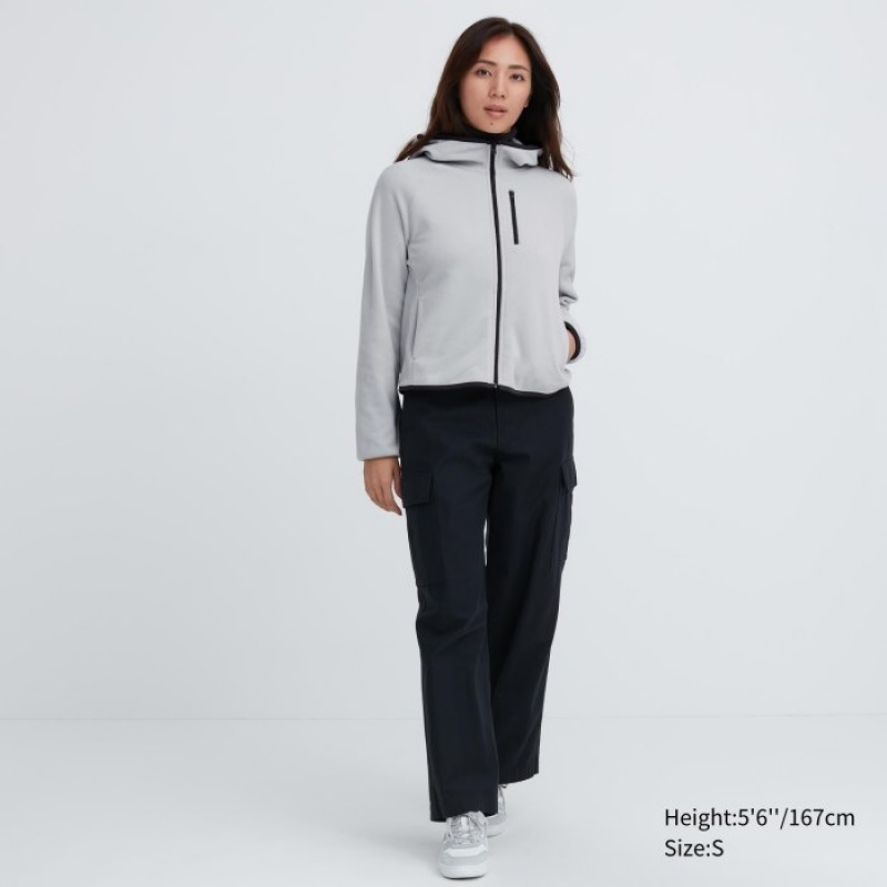 Bluza z Kapturem Damskie Uniqlo Light Fleece Full-Zip Szare | 4386975