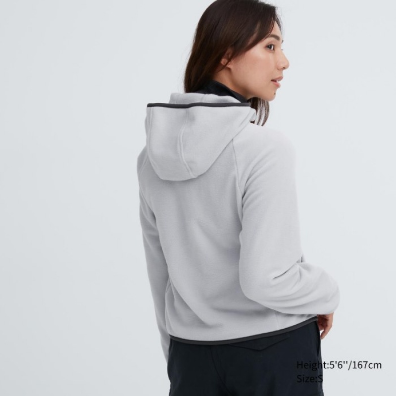 Bluza z Kapturem Damskie Uniqlo Light Fleece Full-Zip Szare | 4386975