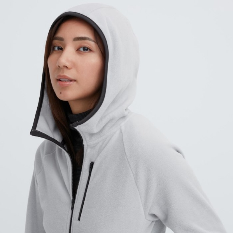 Bluza z Kapturem Damskie Uniqlo Light Fleece Full-Zip Szare | 4386975