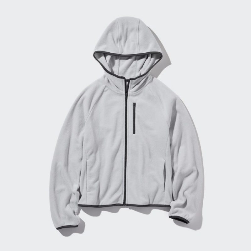 Bluza z Kapturem Damskie Uniqlo Light Fleece Full-Zip Szare | 4386975