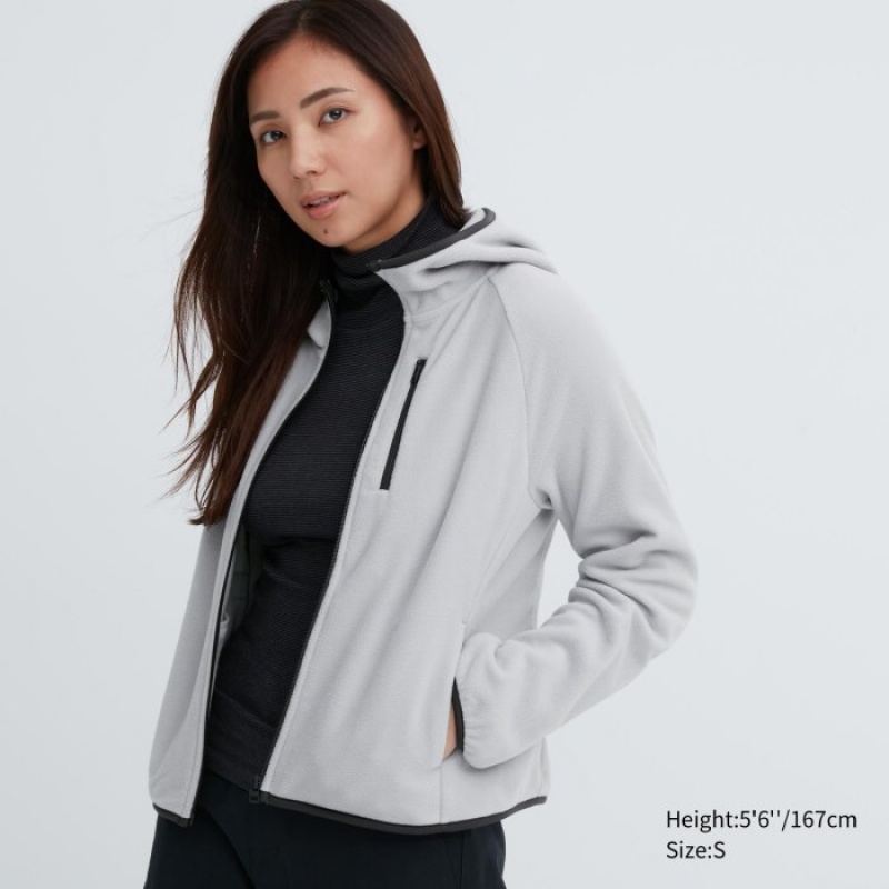 Bluza z Kapturem Damskie Uniqlo Light Fleece Full-Zip Szare | 4386975