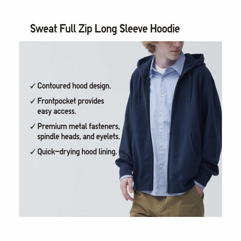 Bluza z Kapturem Męskie Uniqlo Sweat Long-sleeve Full-zip Szare | 5820383