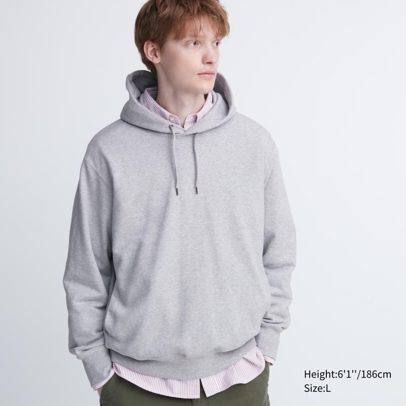 Bluza z Kapturem Męskie Uniqlo Sweat Pullover Long-sleeve Szare | 8168537