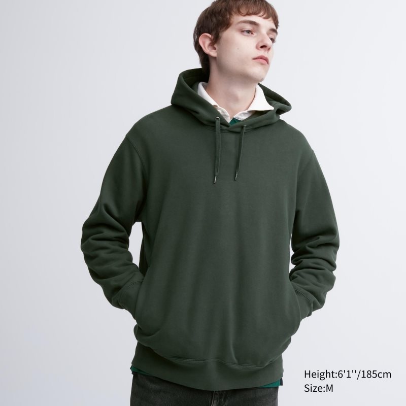 Bluza z Kapturem Męskie Uniqlo Sweat Pullover Long-sleeve Zielone | 9541129