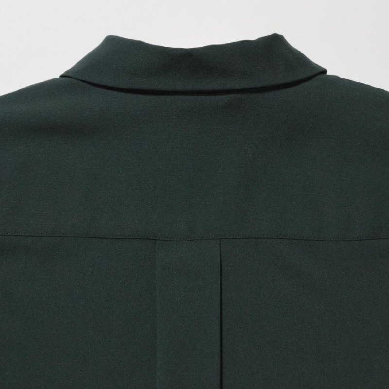 Bluzka Damskie Uniqlo Rayon Skipper Collar 3/4-Sleeve Zielone | 767232