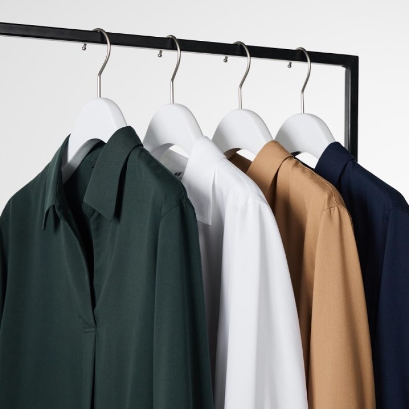 Bluzka Damskie Uniqlo Rayon Skipper Collar 3/4-Sleeve Zielone | 767232