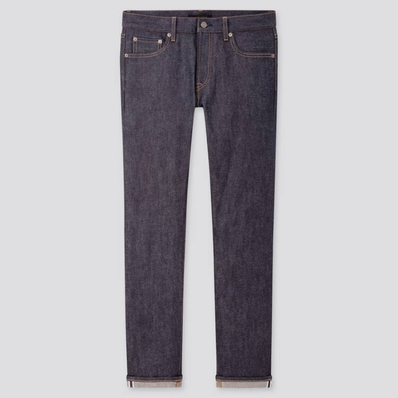Jeansy Męskie Uniqlo Selvedge Stretch Slim Fit Granatowe | 2904946