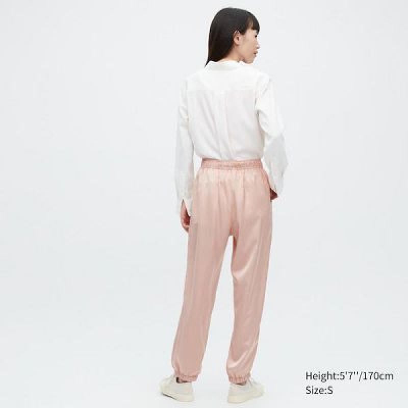 Joggery Damskie Uniqlo Satin Drape Różowe | 5977153