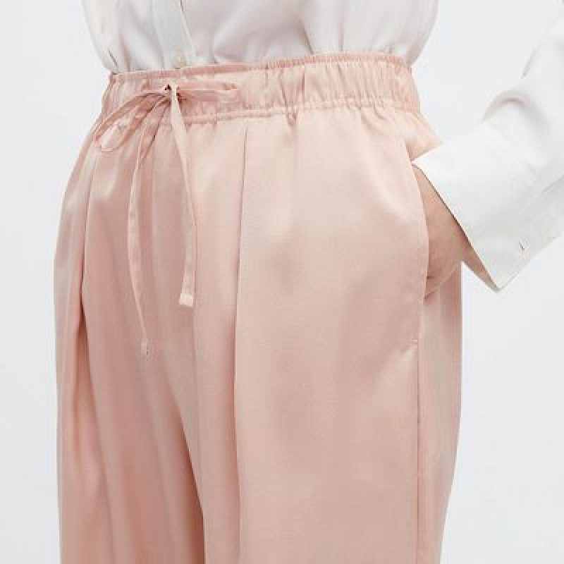 Joggery Damskie Uniqlo Satin Drape Różowe | 5977153