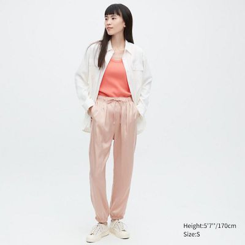 Joggery Damskie Uniqlo Satin Drape Różowe | 5977153