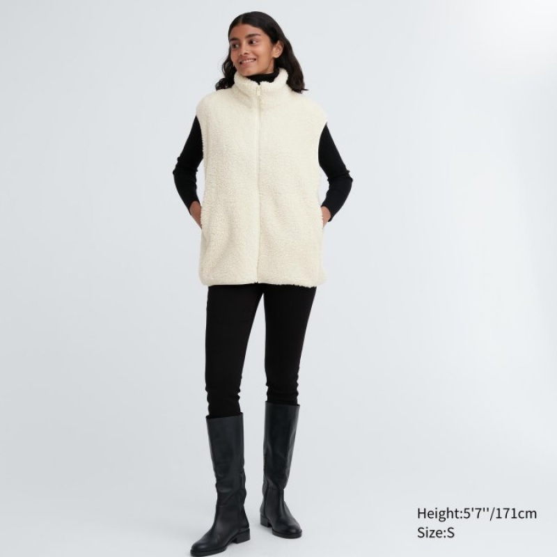 Kamizelka Damskie Uniqlo Light Pile-Lined Fleece Białe | 750356