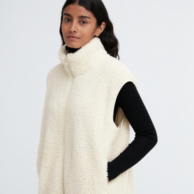 Kamizelka Damskie Uniqlo Light Pile-Lined Fleece Białe | 750356