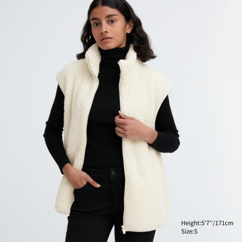 Kamizelka Damskie Uniqlo Light Pile-Lined Fleece Białe | 750356