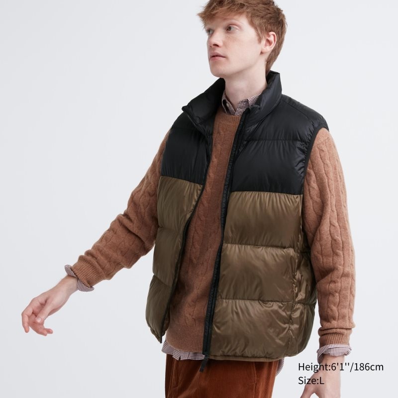 Kamizelka Męskie Uniqlo Ultra Light Down Color Block Brązowe | 8035259