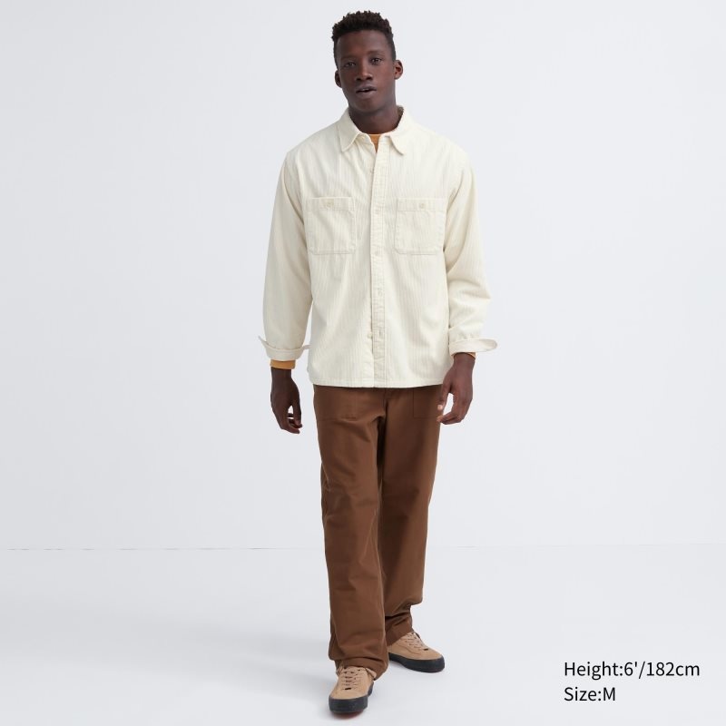 Koszule Męskie Uniqlo Corduroy Work Long-sleeve Oliwkowe | 8292382