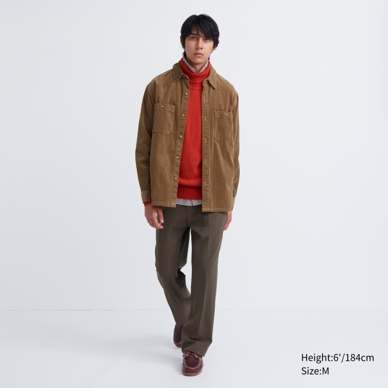 Koszule Męskie Uniqlo Corduroy Work Long-sleeve Brązowe | 4909368