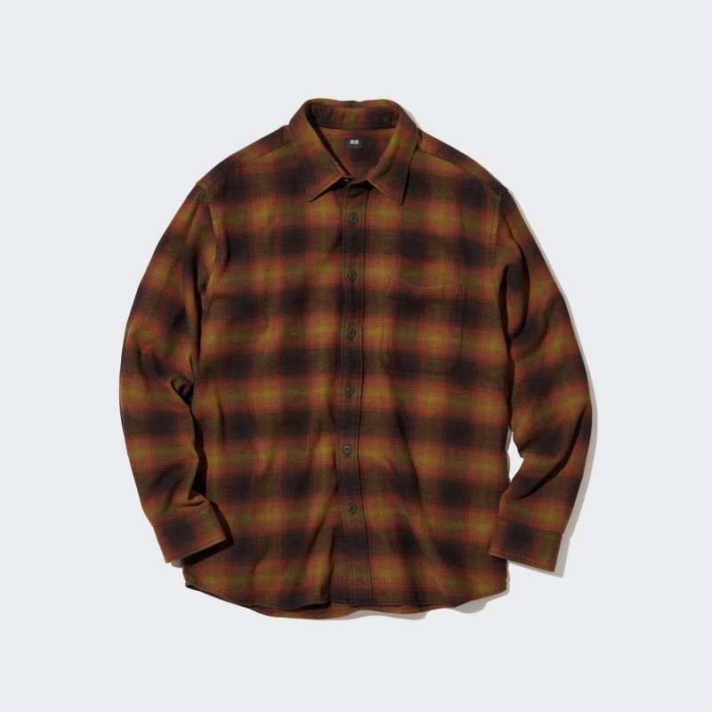 Koszule Męskie Uniqlo Flannel Checked Long-sleeve Żółte | 3168046