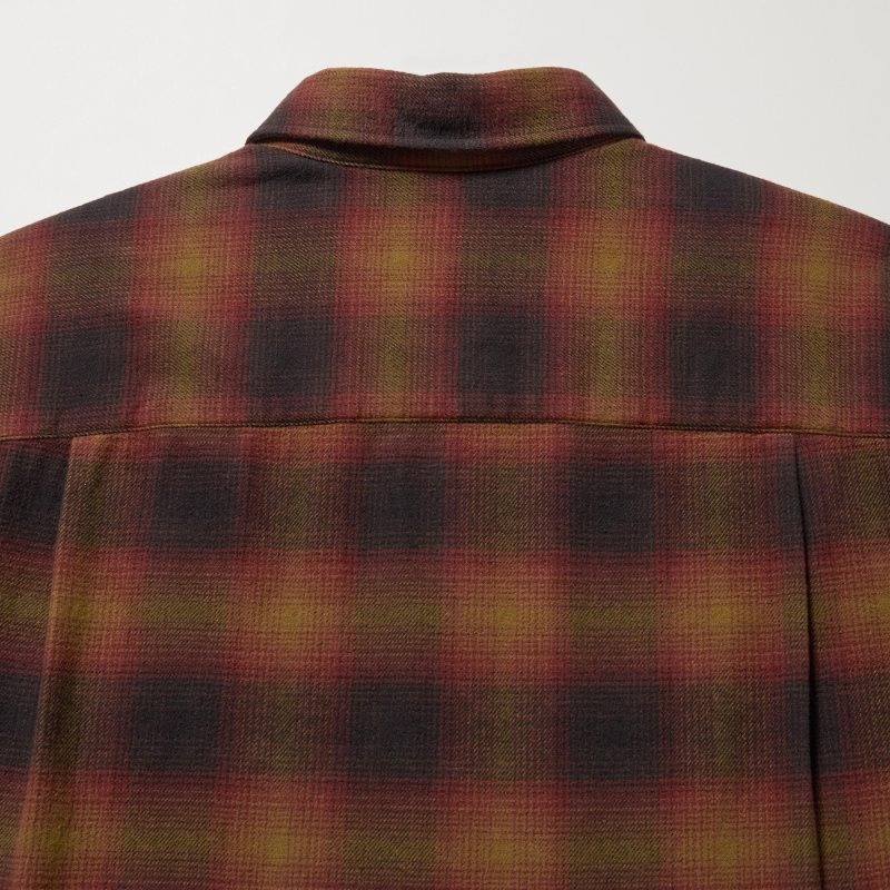 Koszule Męskie Uniqlo Flannel Checked Long-sleeve Żółte | 3168046