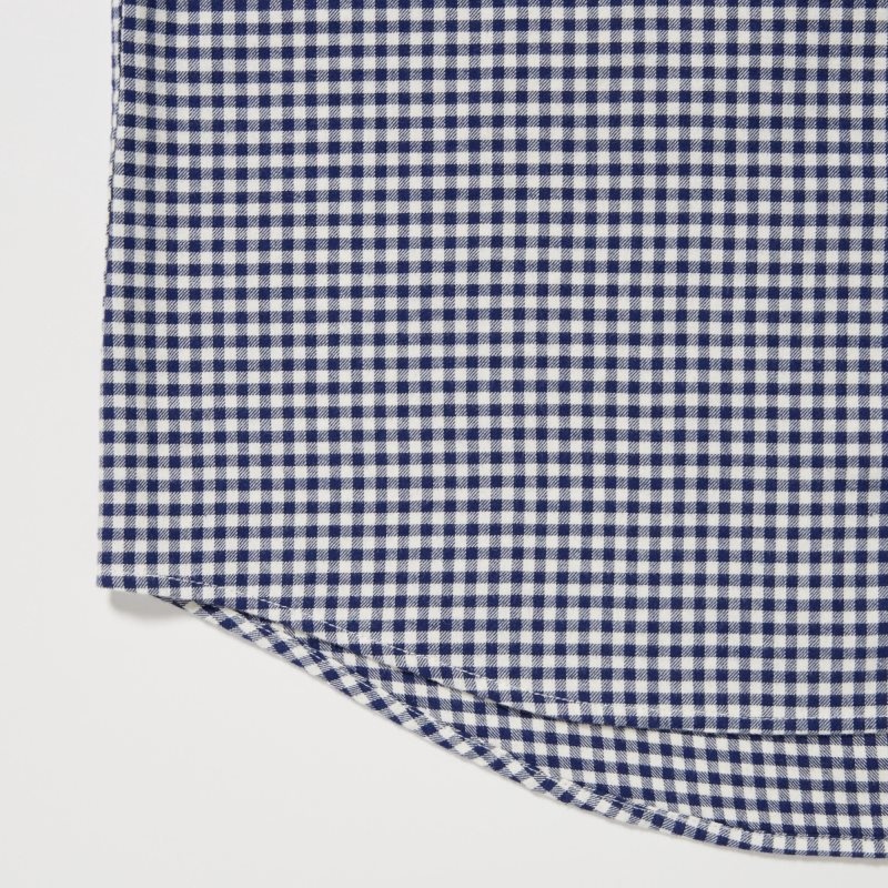 Koszule Męskie Uniqlo Flannel Checked Long-sleeve Granatowe | 8597460