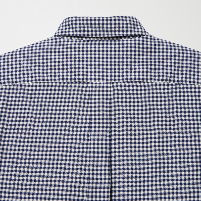 Koszule Męskie Uniqlo Flannel Checked Long-sleeve Granatowe | 8597460