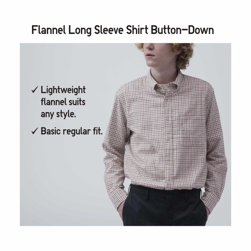 Koszule Męskie Uniqlo Flannel Checked Long-sleeve Granatowe | 8597460
