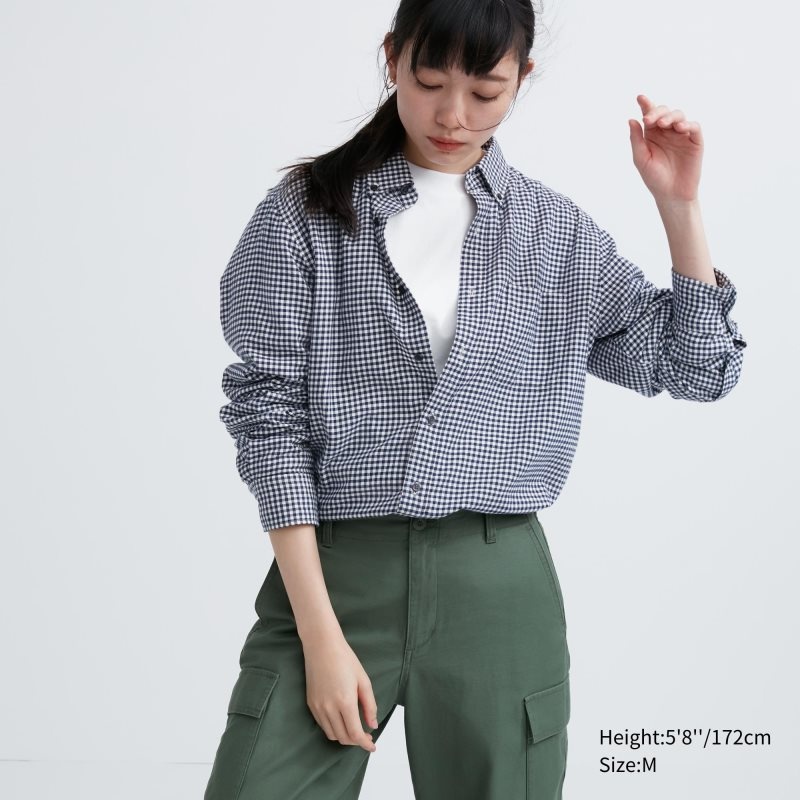 Koszule Męskie Uniqlo Flannel Checked Long-sleeve Granatowe | 8597460