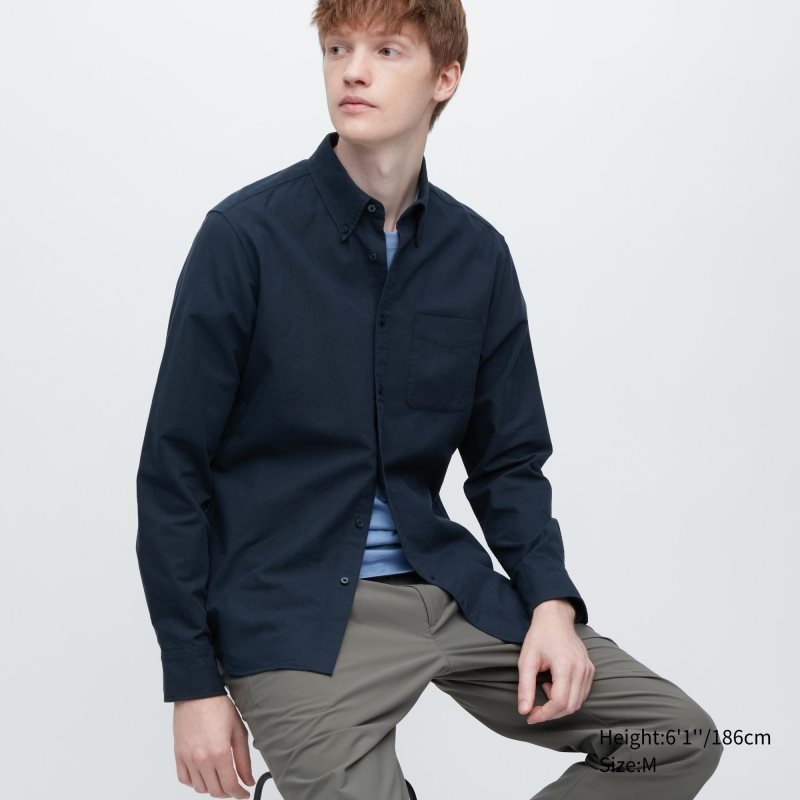 Koszule Męskie Uniqlo Oxford Slim-fit Long-sleeve Granatowe | 8450362