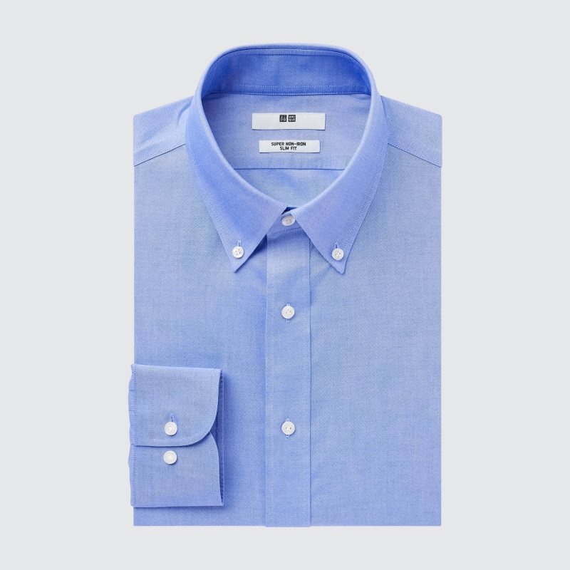 Koszule Męskie Uniqlo Super Non-iron Slim-fit Long-sleeve Button Down Collar Niebieskie | 7611325
