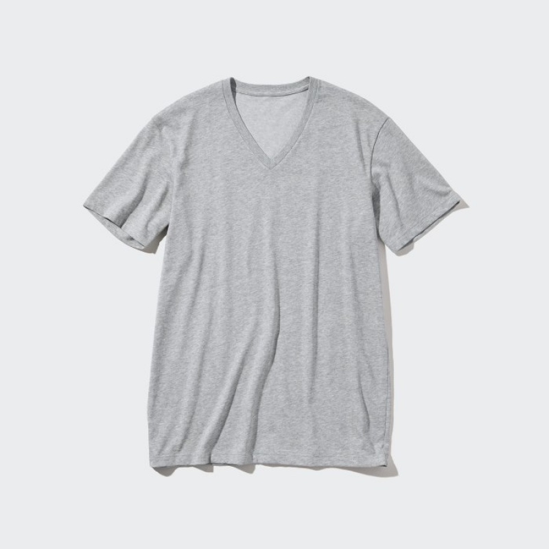 Koszulki Damskie Uniqlo Dry Color V-Neck Short-Sleeve Szare | 2982930