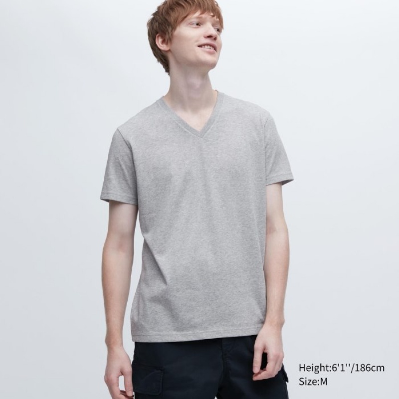 Koszulki Damskie Uniqlo Dry Color V-Neck Short-Sleeve Szare | 2982930
