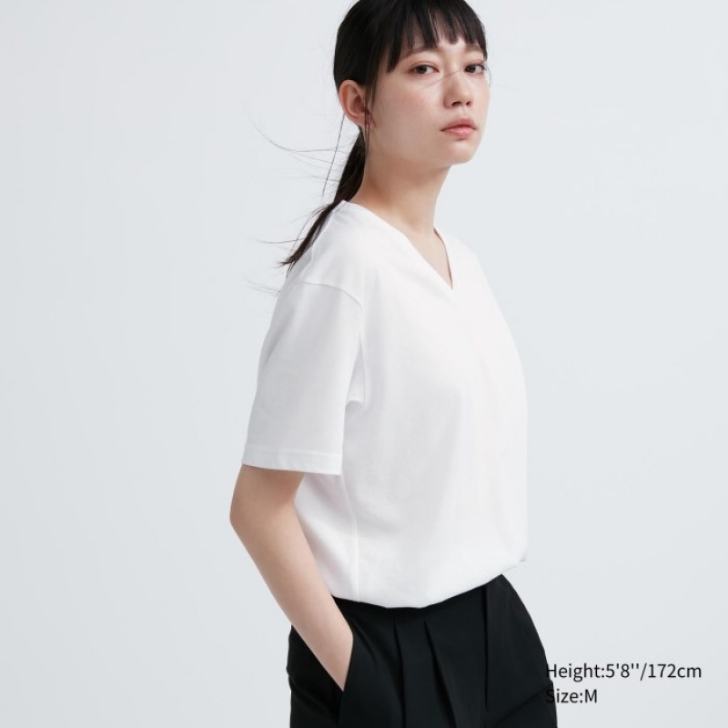 Koszulki Damskie Uniqlo Dry Color V-Neck Short-Sleeve Czerwone | 6262217