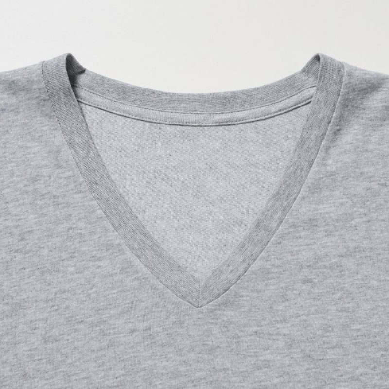 Koszulki Damskie Uniqlo Dry Color V-Neck Short-Sleeve Czerwone | 6262217