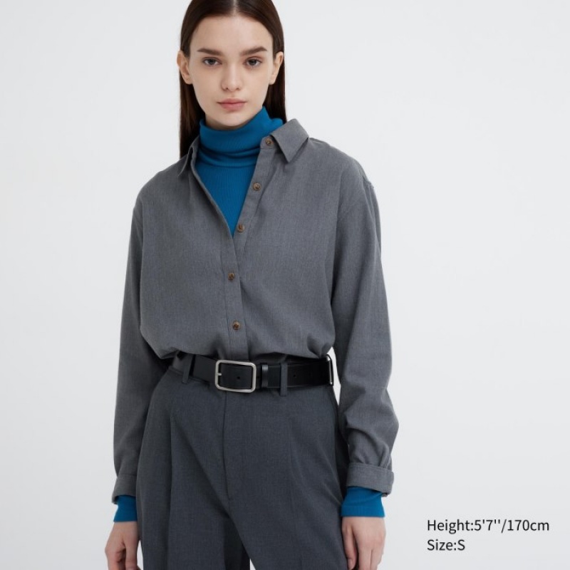 Koszulki Damskie Uniqlo HEATTECH Extra Warm Seamless Ribbed Turtleneck Long-Sleeve Niebieskie | 9838954