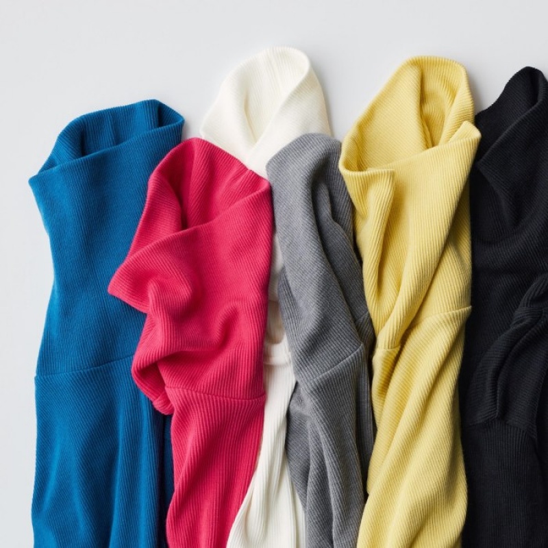 Koszulki Damskie Uniqlo HEATTECH Extra Warm Seamless Ribbed Turtleneck Long-Sleeve Niebieskie | 9838954