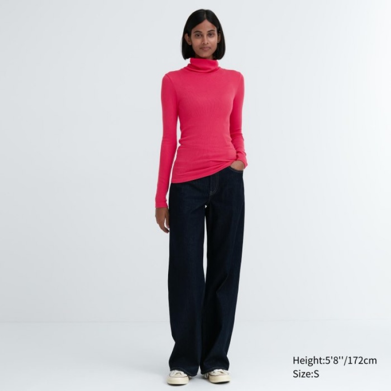 Koszulki Damskie Uniqlo HEATTECH Extra Warm Seamless Ribbed Turtleneck Long-Sleeve Białe | 4265098