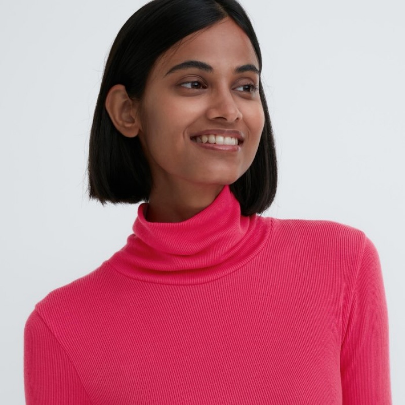 Koszulki Damskie Uniqlo HEATTECH Extra Warm Seamless Ribbed Turtleneck Long-Sleeve Białe | 4265098