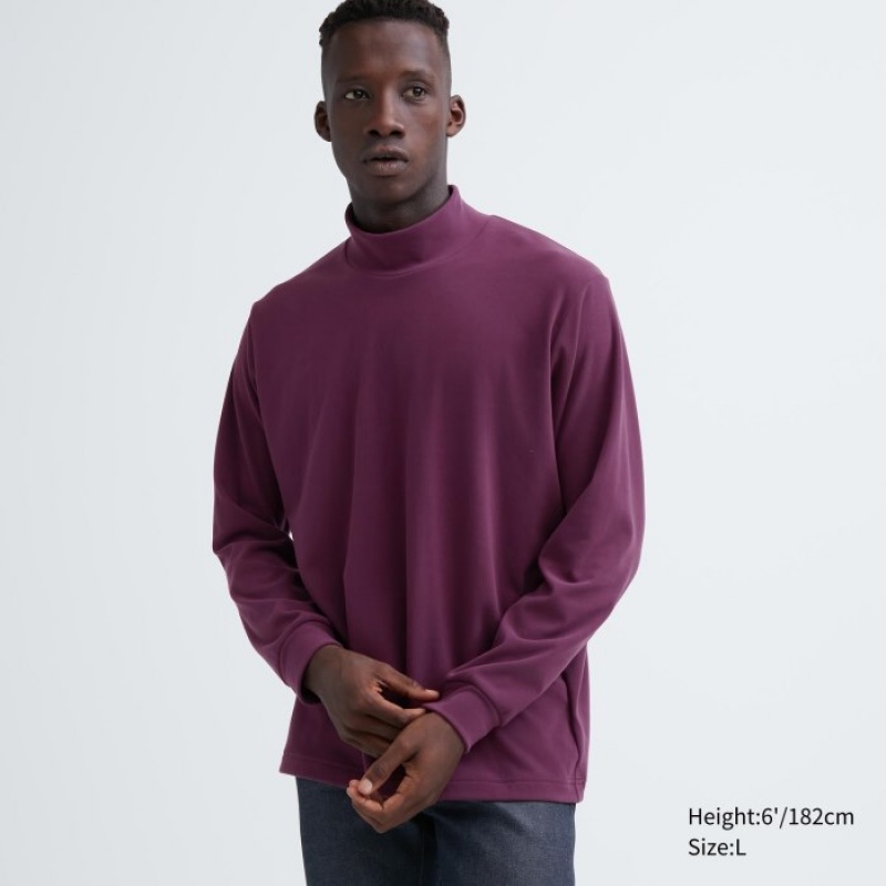 Koszulki Damskie Uniqlo Smooth Fleece Mock Neck Long-Sleeve Fioletowe | 1801916