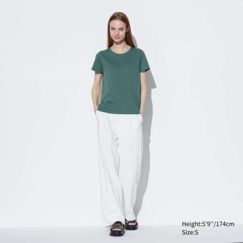 Koszulki Damskie Uniqlo Supima Cotton Crew Neck Short Sleeve Białe | 5058578