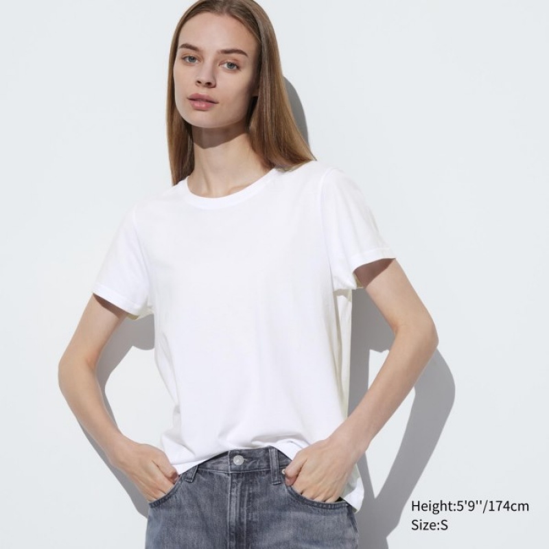 Koszulki Damskie Uniqlo Supima Cotton Crew Neck Short Sleeve Białe | 5058578