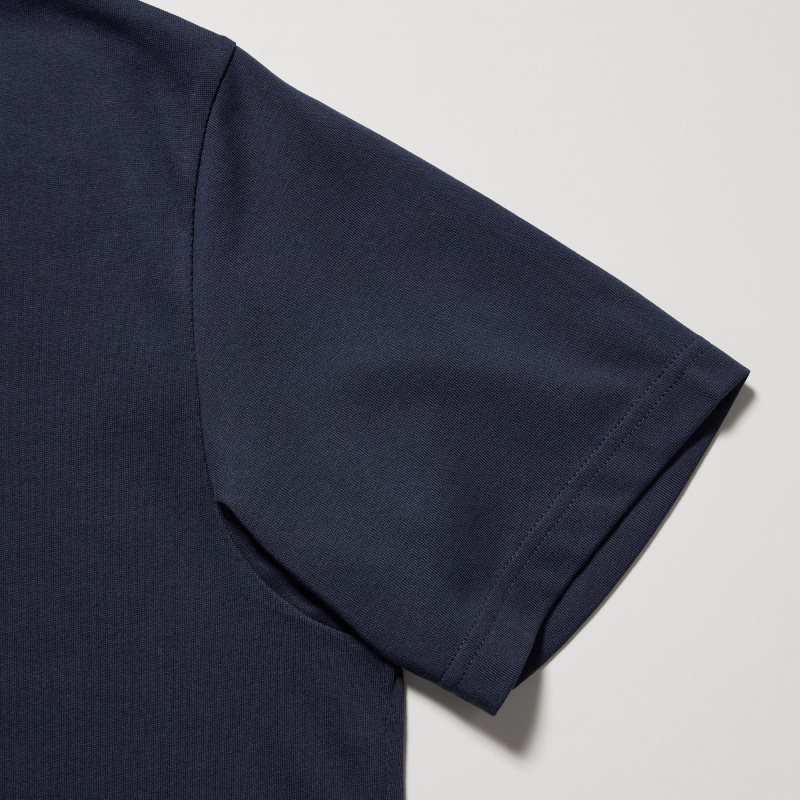 Koszulki Męskie Uniqlo Dry Color V-Neck Short-Sleeve Granatowe | 5694531