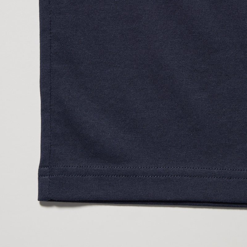 Koszulki Męskie Uniqlo Dry Color V-Neck Short-Sleeve Granatowe | 5694531