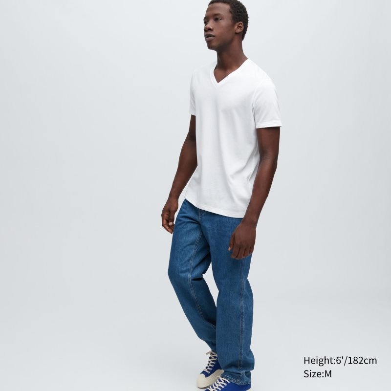Koszulki Męskie Uniqlo Dry Color V-Neck Short-Sleeve Białe | 1524103