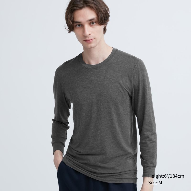 Koszulki Męskie Uniqlo Heattech Crew Neck Long-sleeve Szare | 4330252