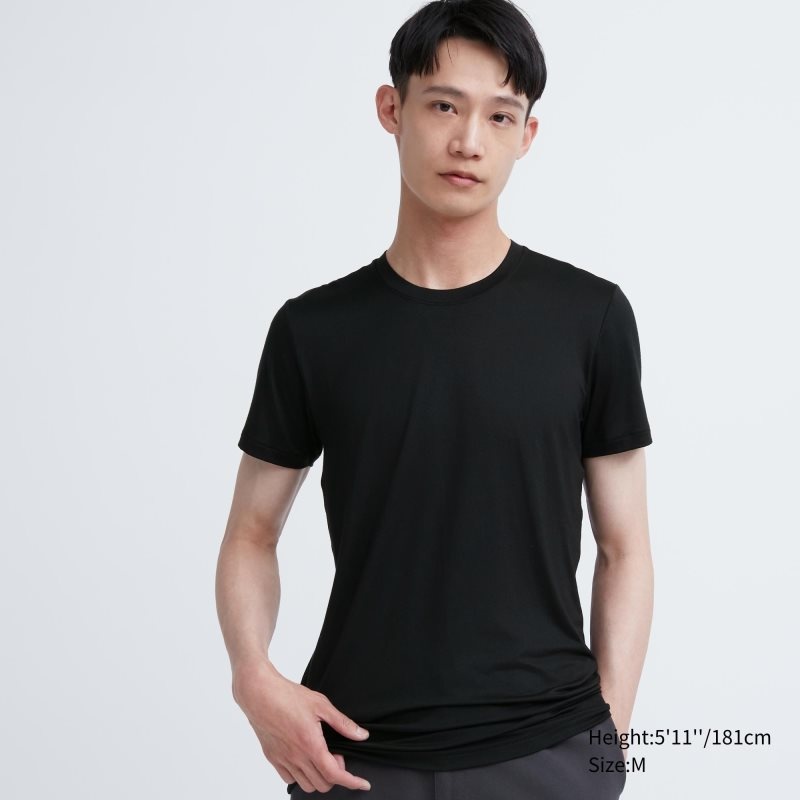 Koszulki Męskie Uniqlo Heattech Crew Neck Short Sleeve Czarne | 3024959