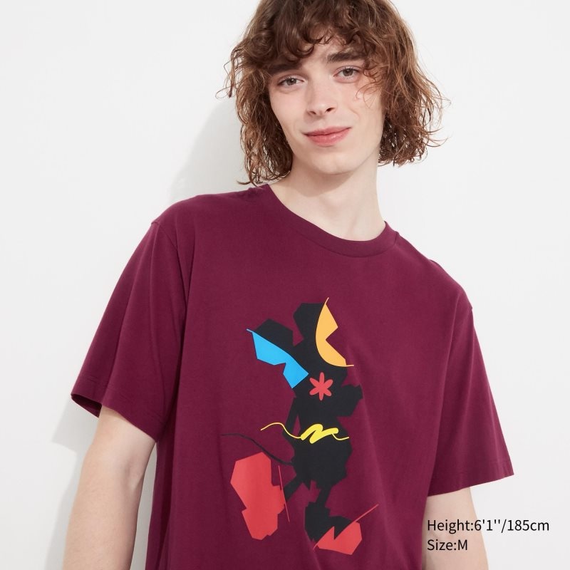 Koszulki Męskie Uniqlo Mickey Stands Ut Short-sleeve Graphic Bordowe | 3679888