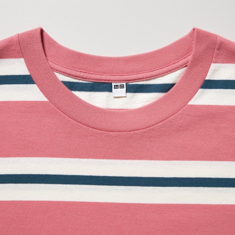 Koszulki Męskie Uniqlo Oversized Striped Half-sleeve Różowe | 7025133