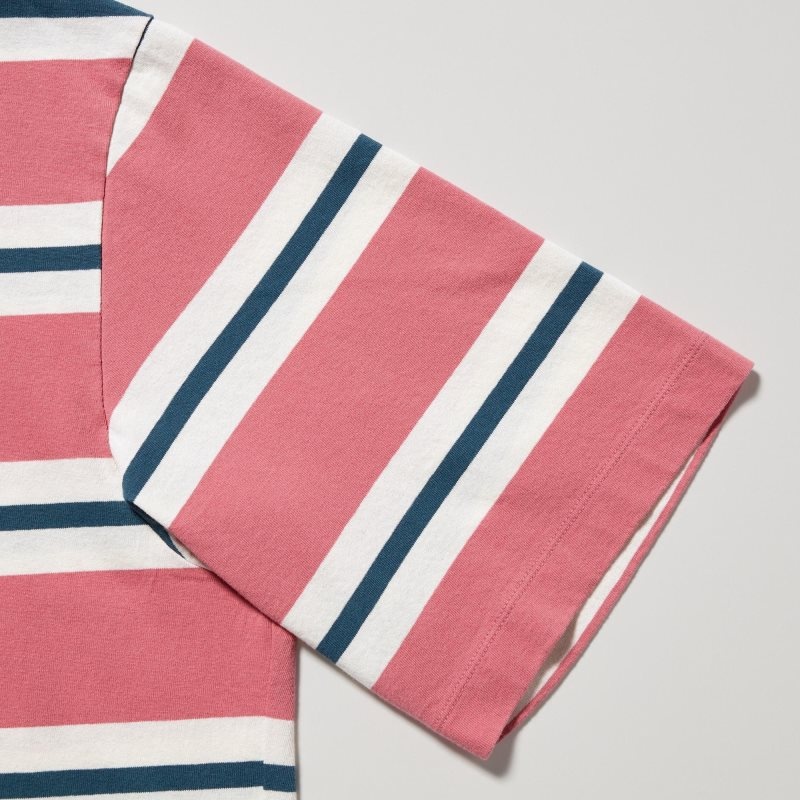 Koszulki Męskie Uniqlo Oversized Striped Half-sleeve Różowe | 7025133